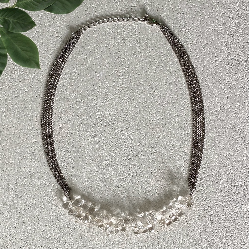 Faceted Teardrop Glass Beads Five Silver Tone Chains Necklace‌‌‌‌‌‌‌‌‌‌